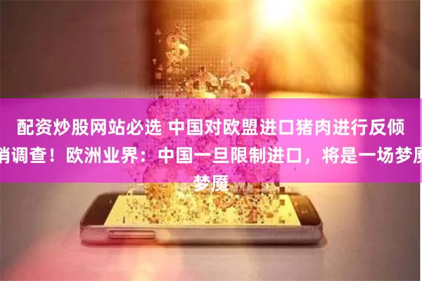 配资炒股网站必选 中国对欧盟进口猪肉进行反倾销调查！欧洲业界：中国一旦限制进口，将是一场梦魇